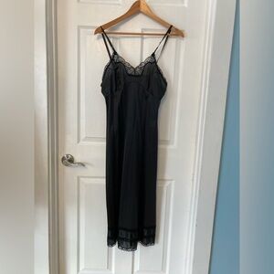 Elegant Black Lace Trim Full length Nightgown